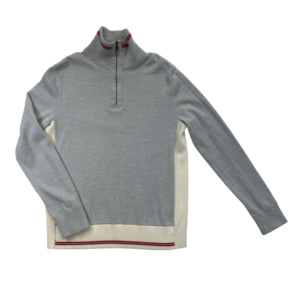 Banana Republic Sweater Mens L Gray Merino Wool Blend Quarter Zip